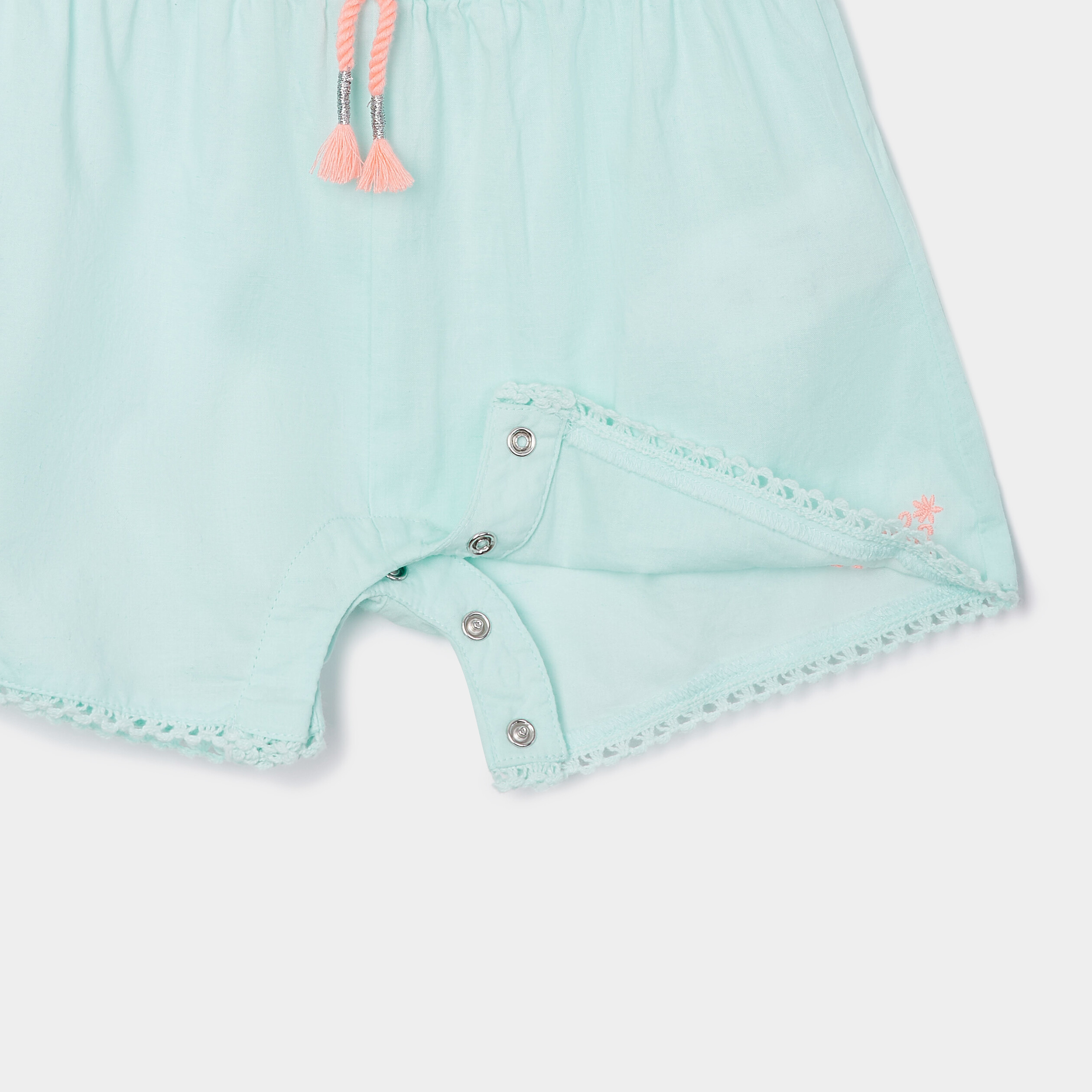 Combinaison short col broderie Creeks bleu turquoise bébé fille | La Halle