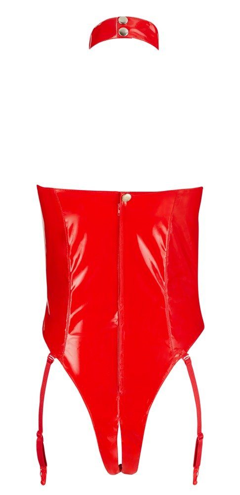 Black Level Body-Ouvert Body aus Lack, Cupless und Schrittoffen, mit Strapsen