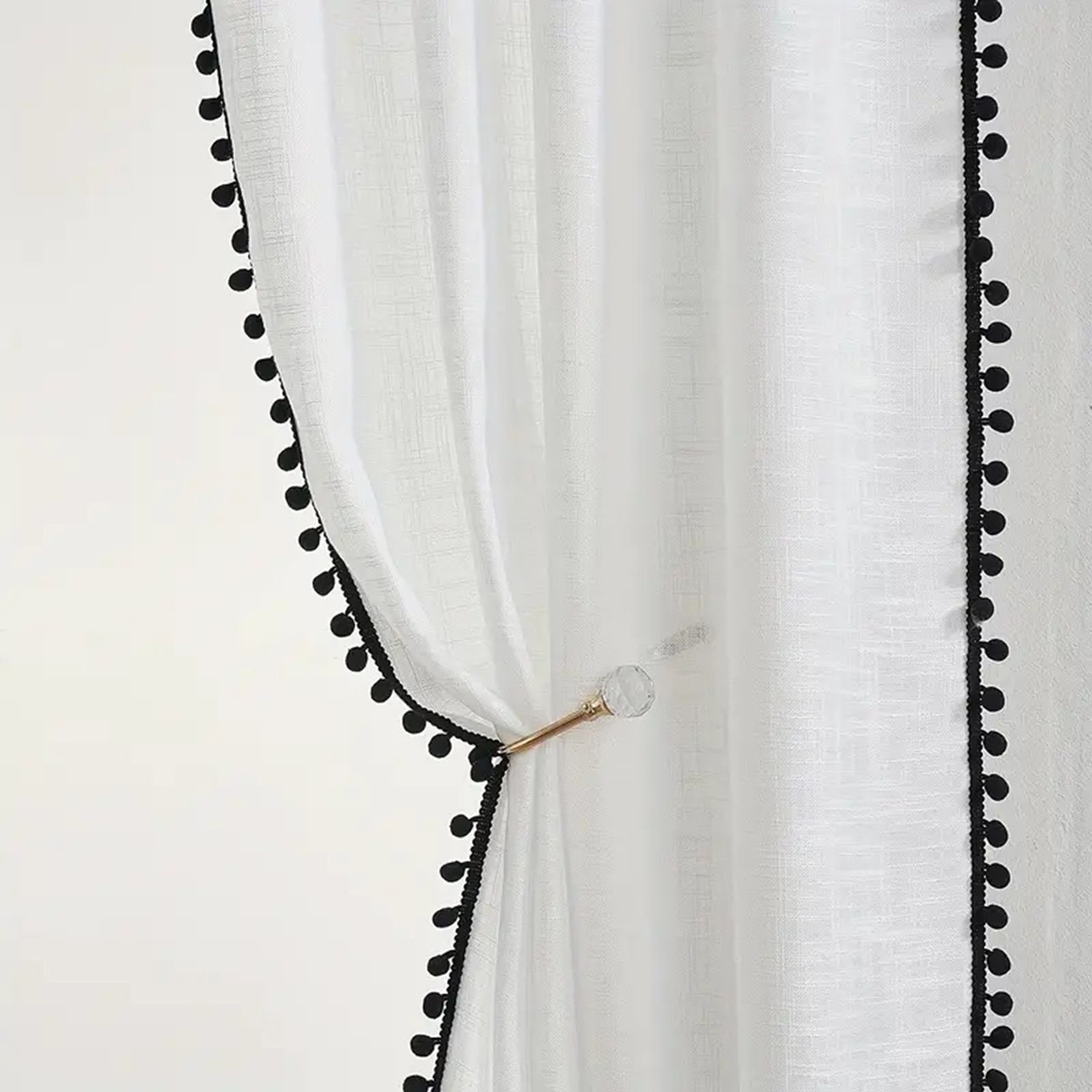 Scheibengardine Gardinen 1/2 St. Weiße Fenster-Vorhang Pompon Fertiggardinen Vorhänge, BTTO, (1 St), 132x160/132x213/132x241/132x274cm Heimtextilien,Halbtransparent