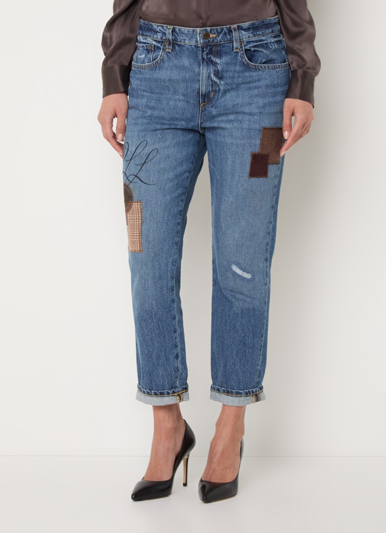 Calça jeans cropped de cintura alta e modelagem afunilada Ralph Lauren com lavagem média