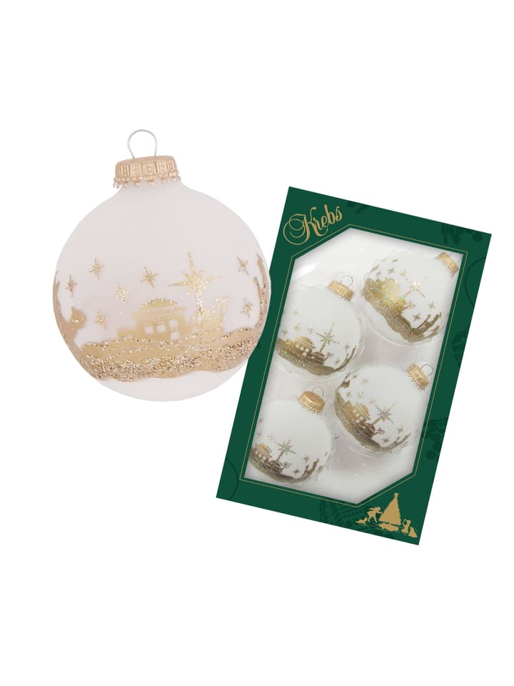 Krebs Glas Lauscha 4er-Set: Baumkugeln in Weiß günstig kaufen 70 mm