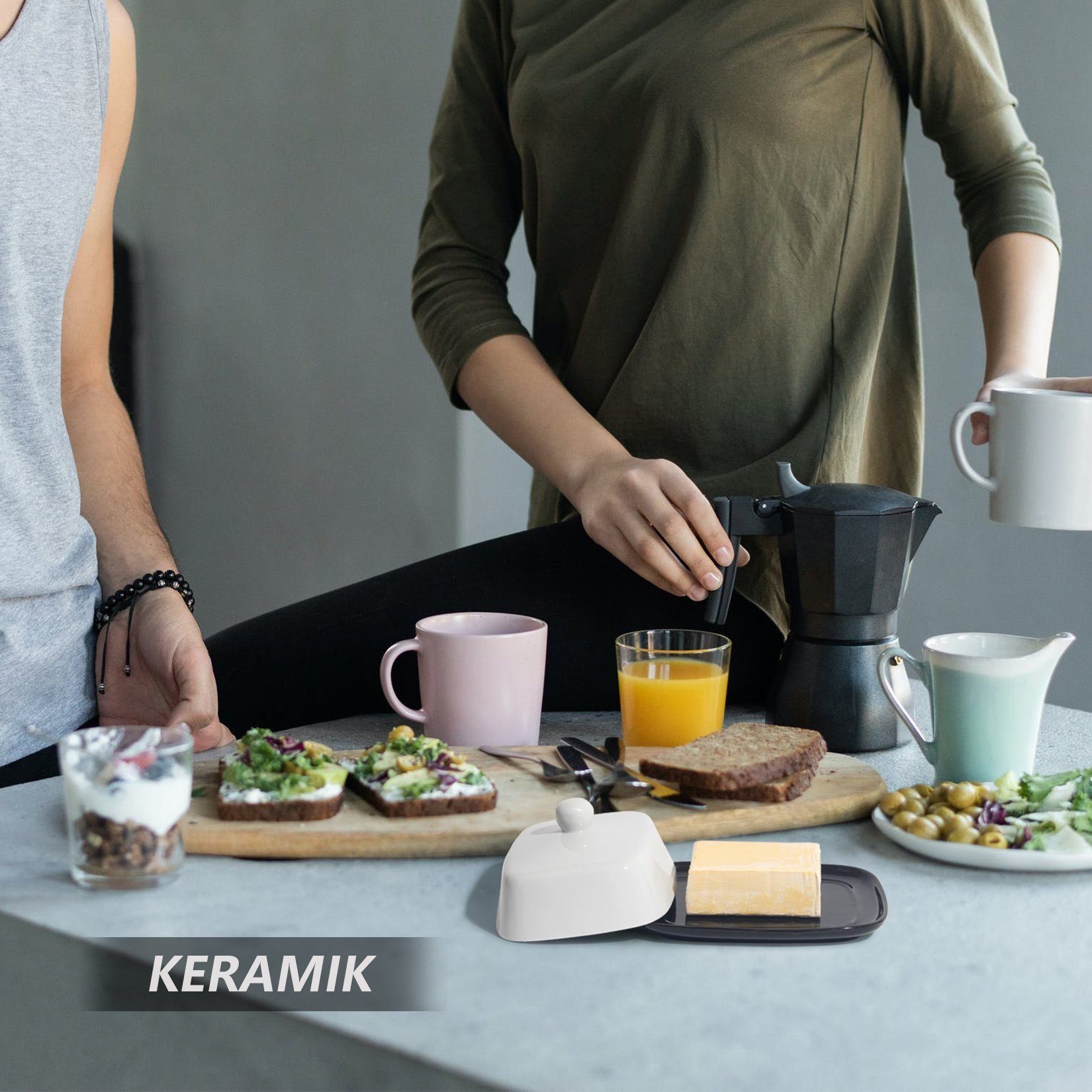 Zedelmaier Butterdose Butterdose aus Keramik,Butterschale Porzellan für Butter(250g), (Set, HYH003), Klimafreundlich, leicht zu reinigen und praktisch