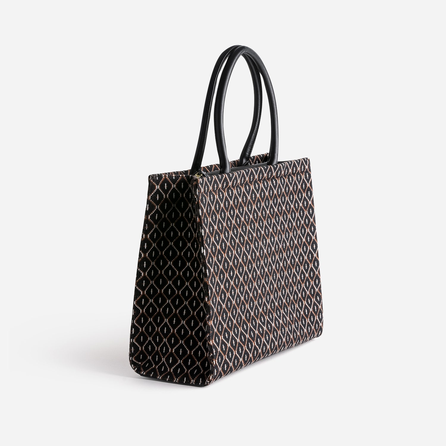 Sac cabas noir en textile à motif graphique