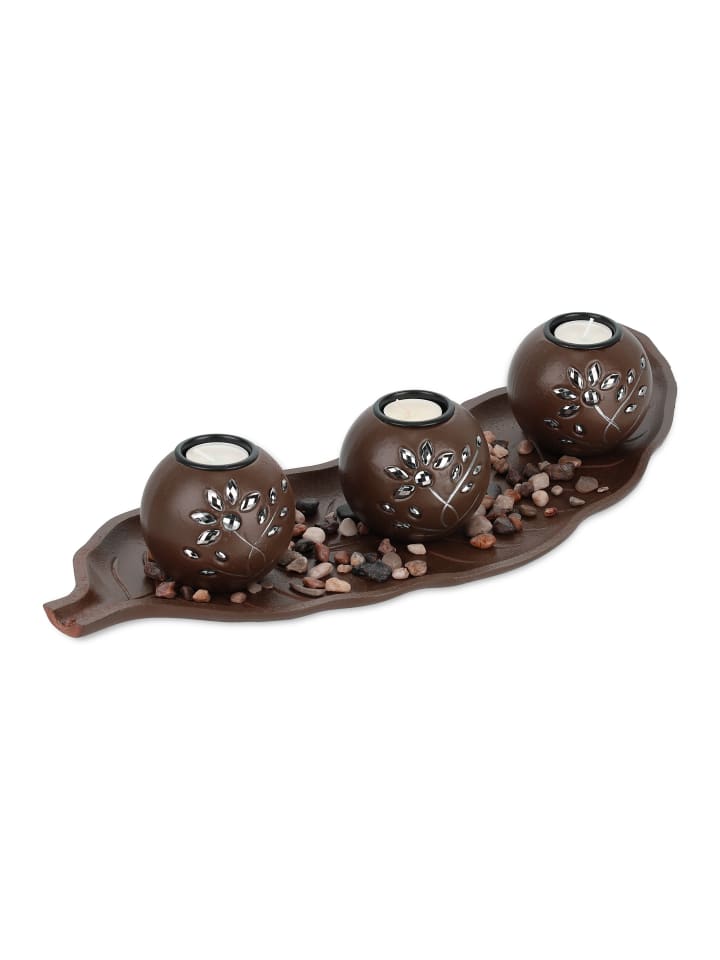 relaxdays Teelichthalter in Braun - (B)50,5 x (H)8,5 x (T)19 cm günstig kaufen onesize