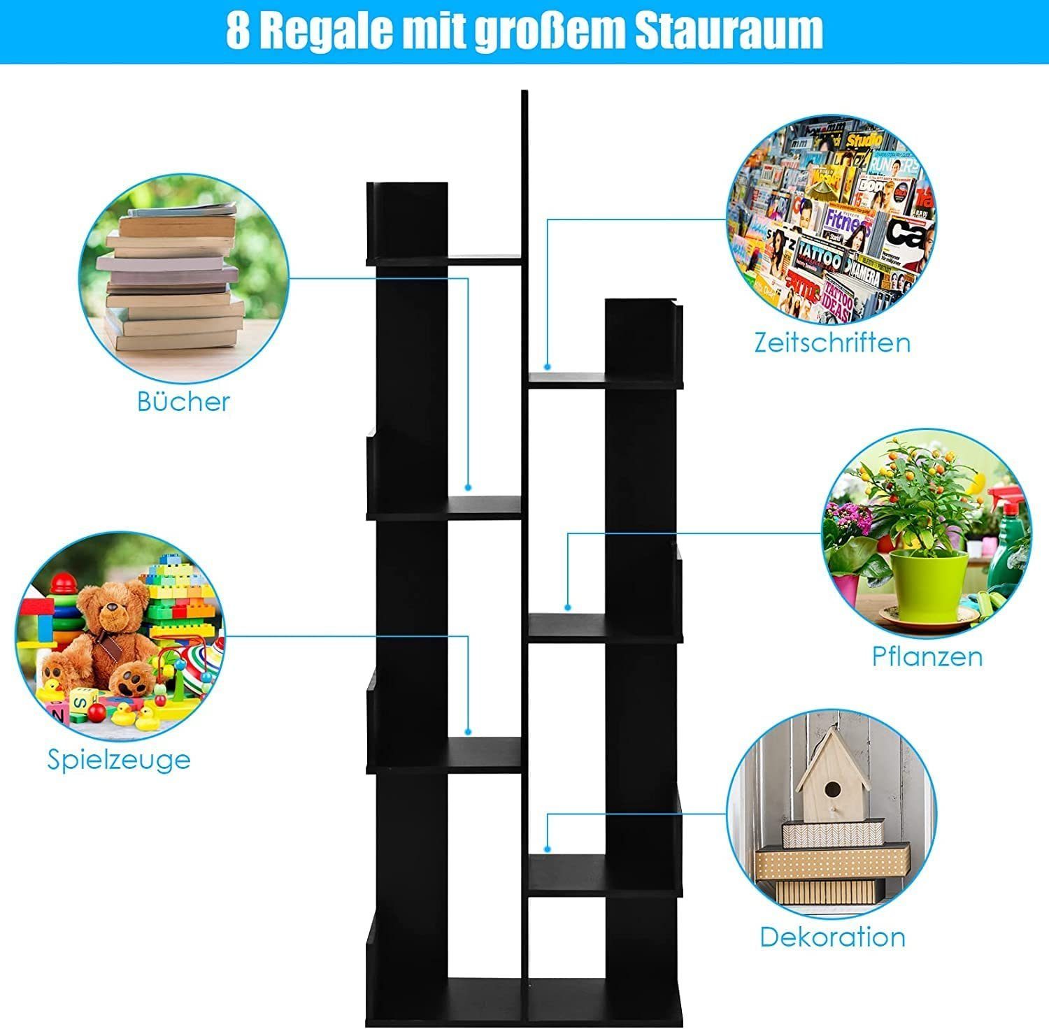 KOMFOTTEU Aktenregal Standregal, mit 7 Fächer, 50 x 24,5 x 145 cm