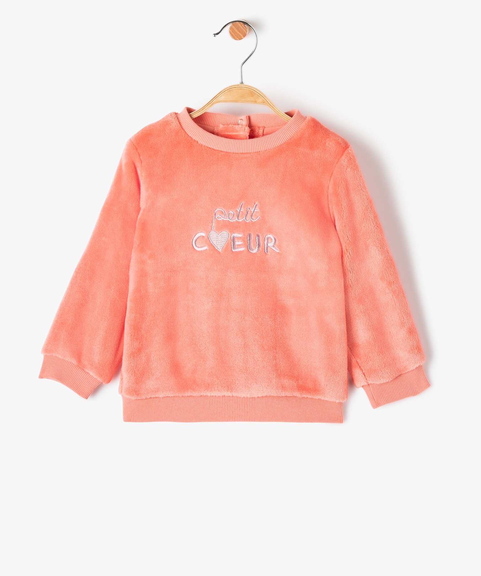 Pull bébé fille en maille peluche avec inscription brodée rose | GEMO