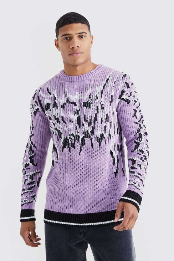 Gerippter Pullover mit Gothic-Print