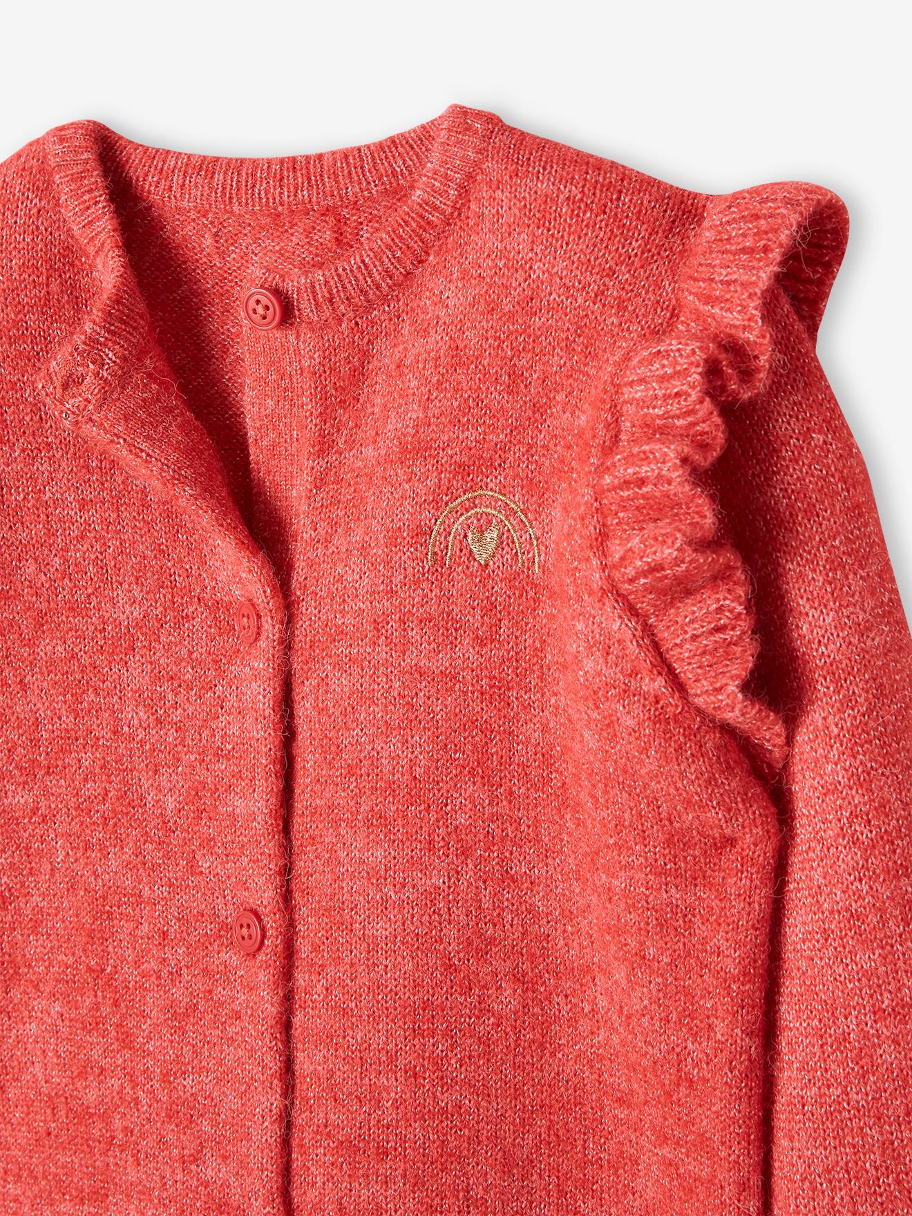 Gilet volanté fille maille mousseuse rose