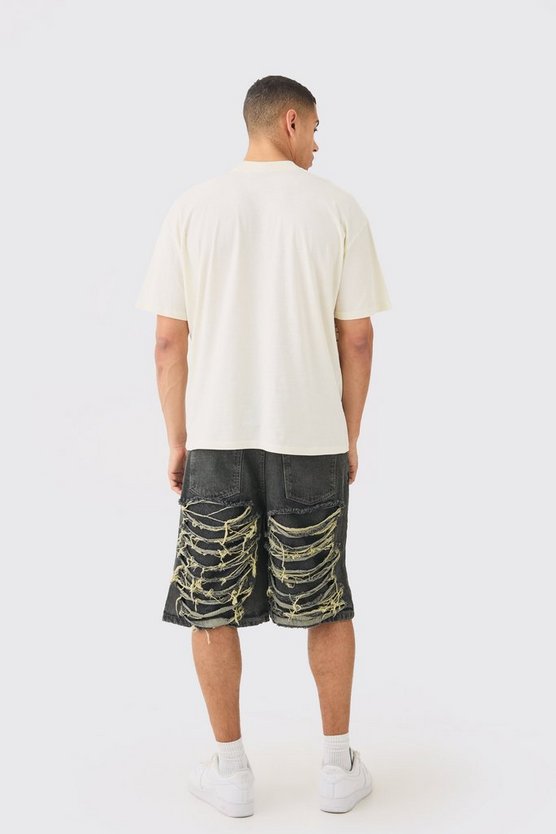 Lockere extrem zerrissene Jeansshorts in Antik-Grau