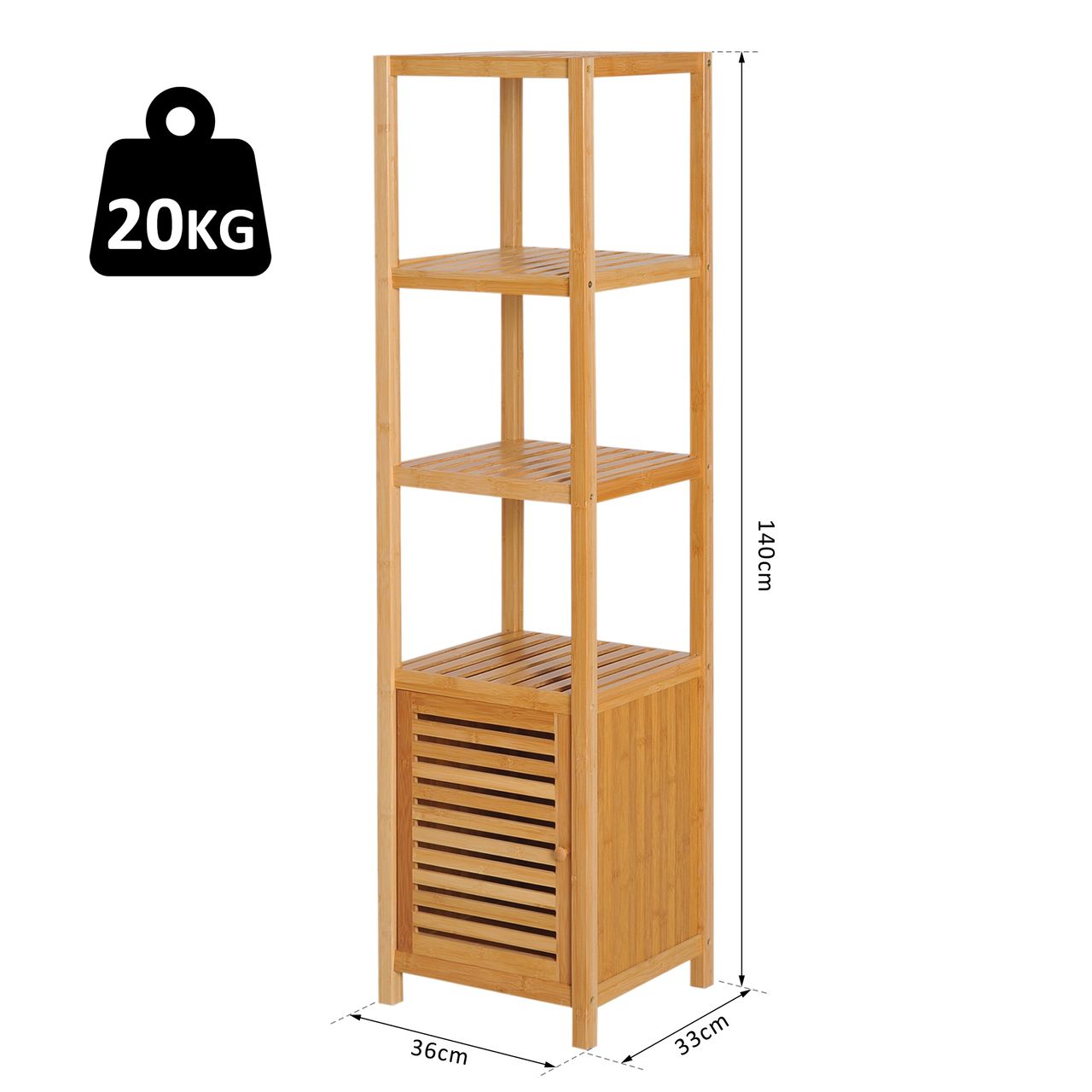 HOMCOM Badschrank Badezimmerschrank mit 3 offenen Fächern für Badezimmer, Natur