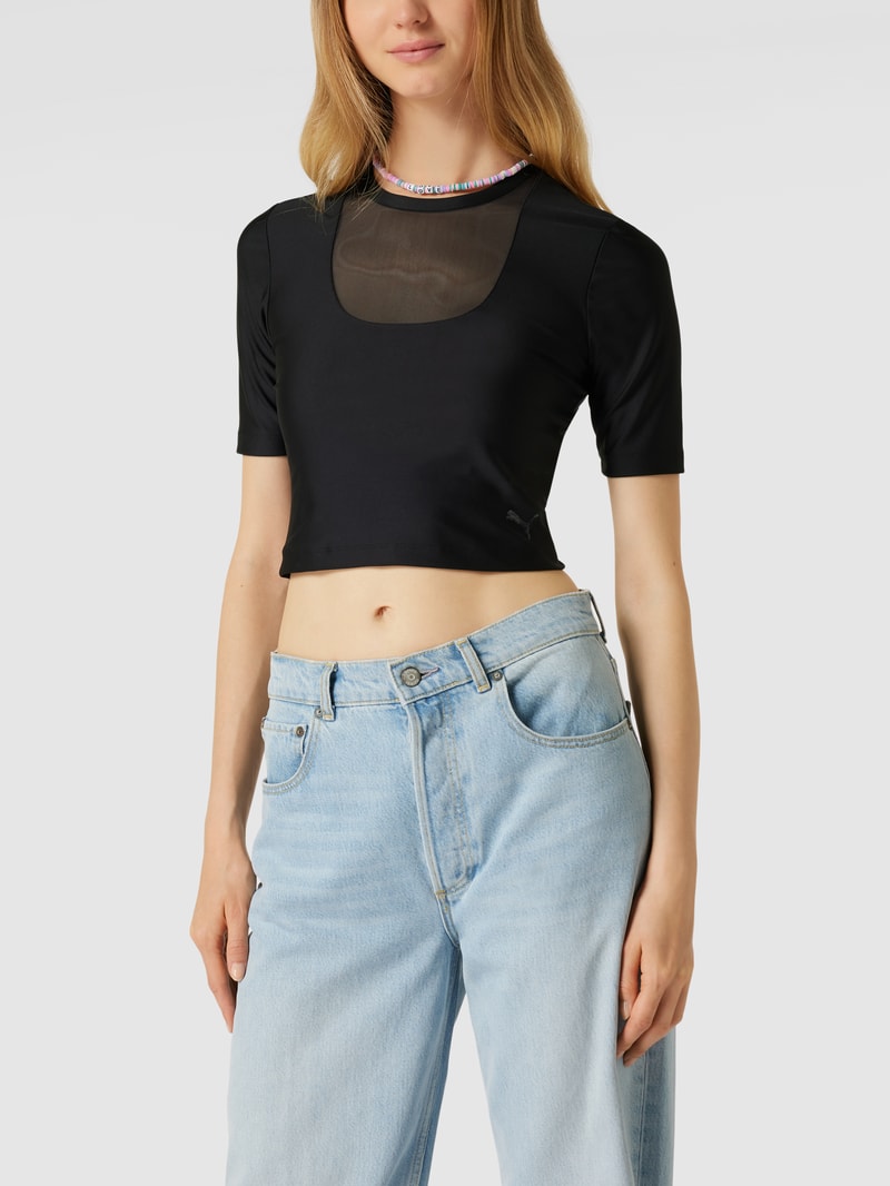Cropped T-Shirt mit Logo-Print Modell 'Safari' in schwarz
