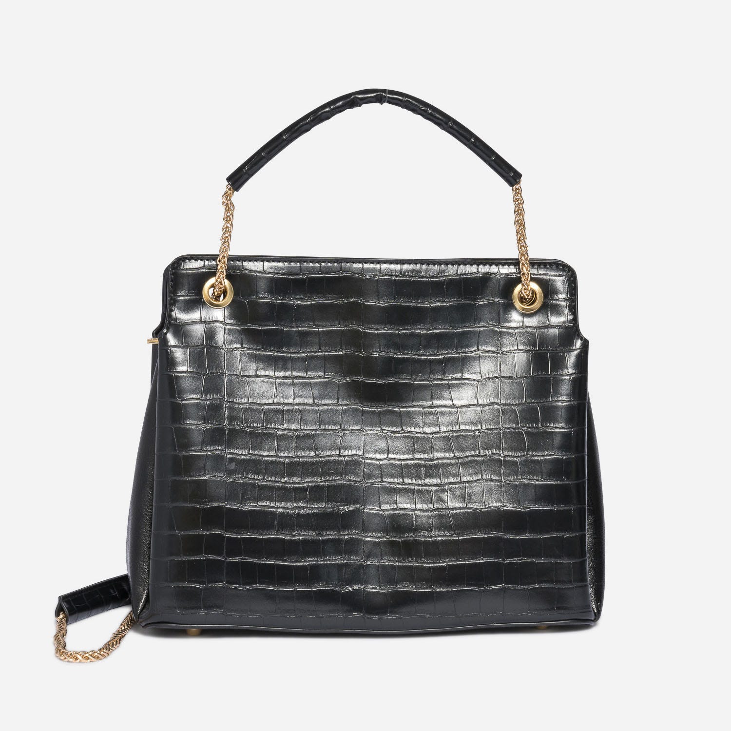 Sac à main noir embossé effet croco