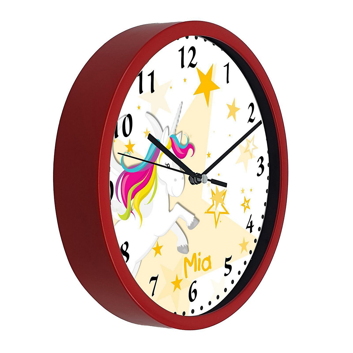 Kinder Wanduhr personalisiert mit Name Pegasus Sterne Gelb