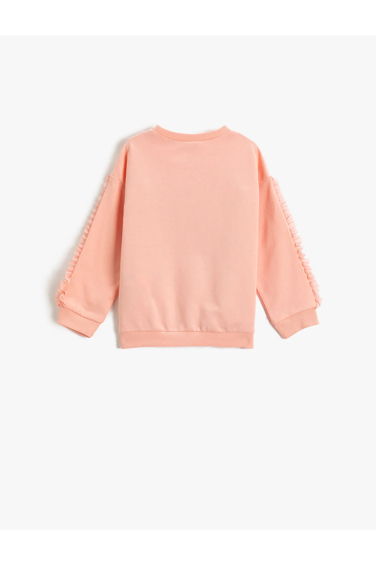Koton  Bedrucktes, mit Rüschen versehenes, detailliertes Sweatshirt mit langen Ärmeln und geripptem Rundhalsausschnitt