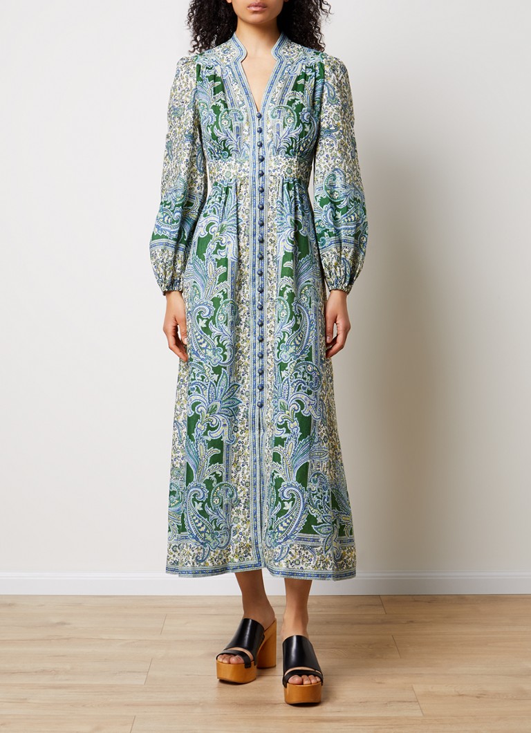 Zimmermann Ottie linen maxi blouse dress with paisley design