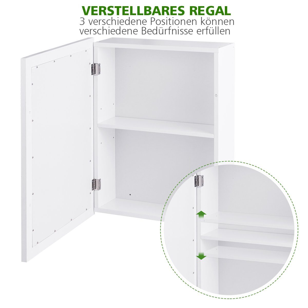 COSTWAY Badezimmerspiegelschrank mit Spiegel&Einzeltür, 50x16x66cm