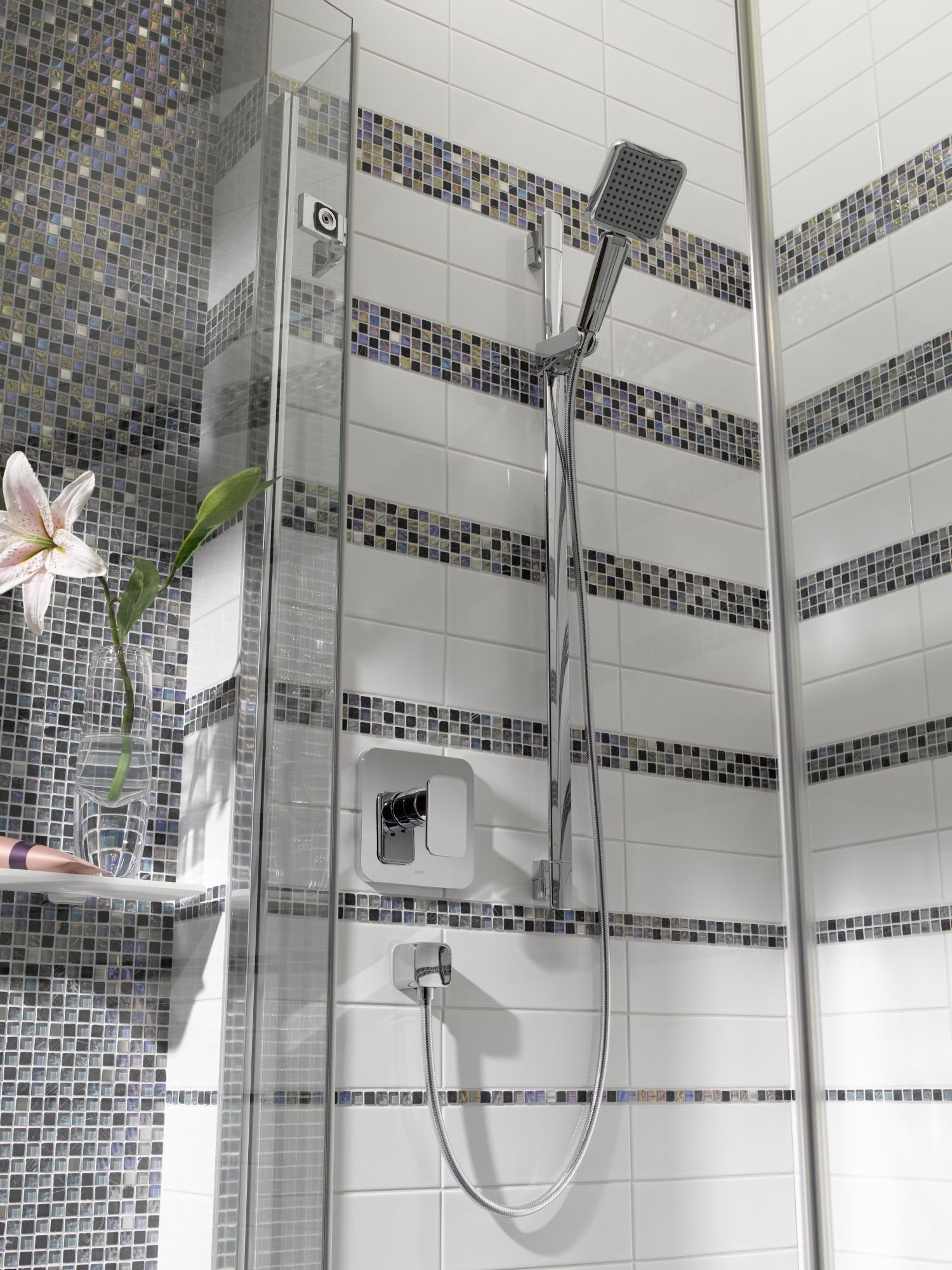 Mosani Mosaikfliesen Glasmosaik Naturstein Mosaik grau glänzend / 10 Matten