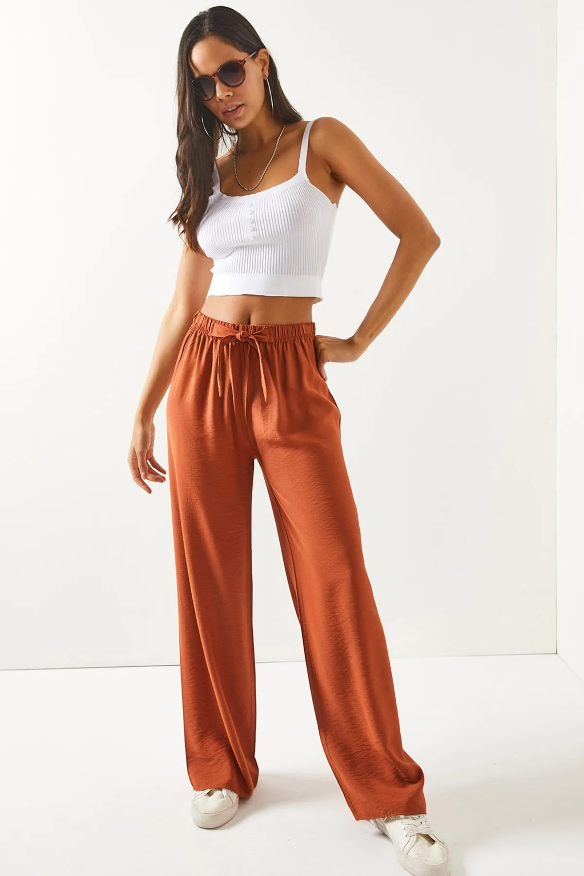 Olalook  Damen-Palazzo-Ayrobin-Hose mit Zwiebelhautgürtel und elastischem Bund PNT-19000200