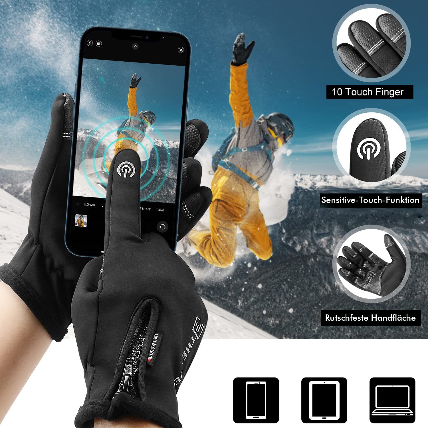 Alster Herz Fahrradhandschuhe Warme Winter Handschuhe, Fahrradhandschuhe, A0354 Touchscreen Anti-Rutsch Winddicht