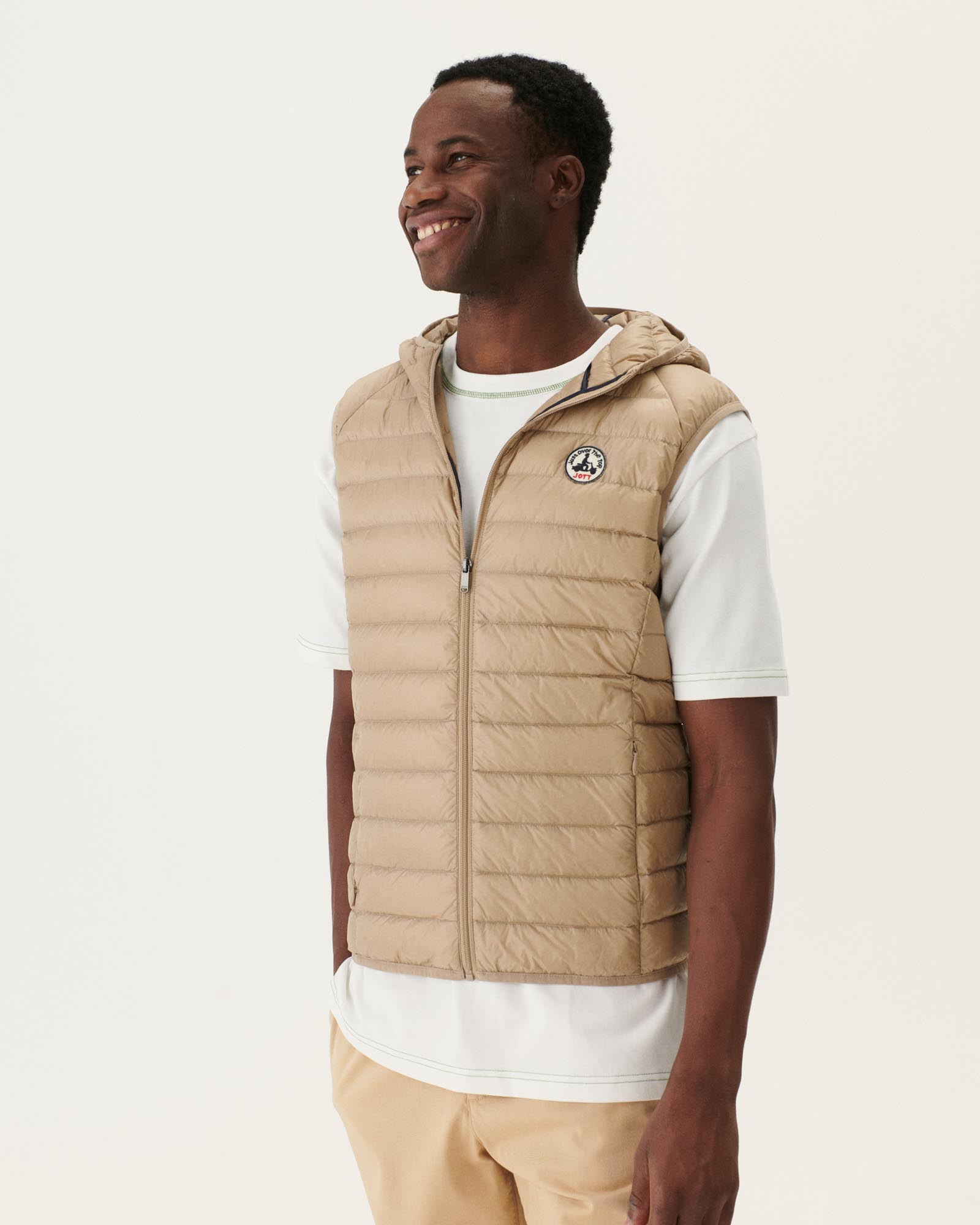Doudoune sans manches à capuche Beige Pat