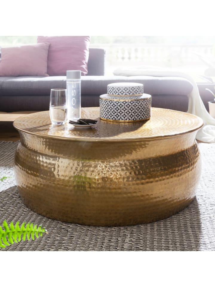 KADIMA DESIGN Couchtisch 75x31x75 cm Aluminium Beistelltisch orientalisch in Gold günstig kaufen onesize