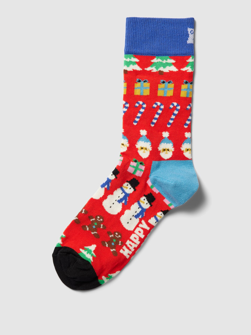 Socken mit Allover-Muster Modell 'All I want for Christmas' in hellrot