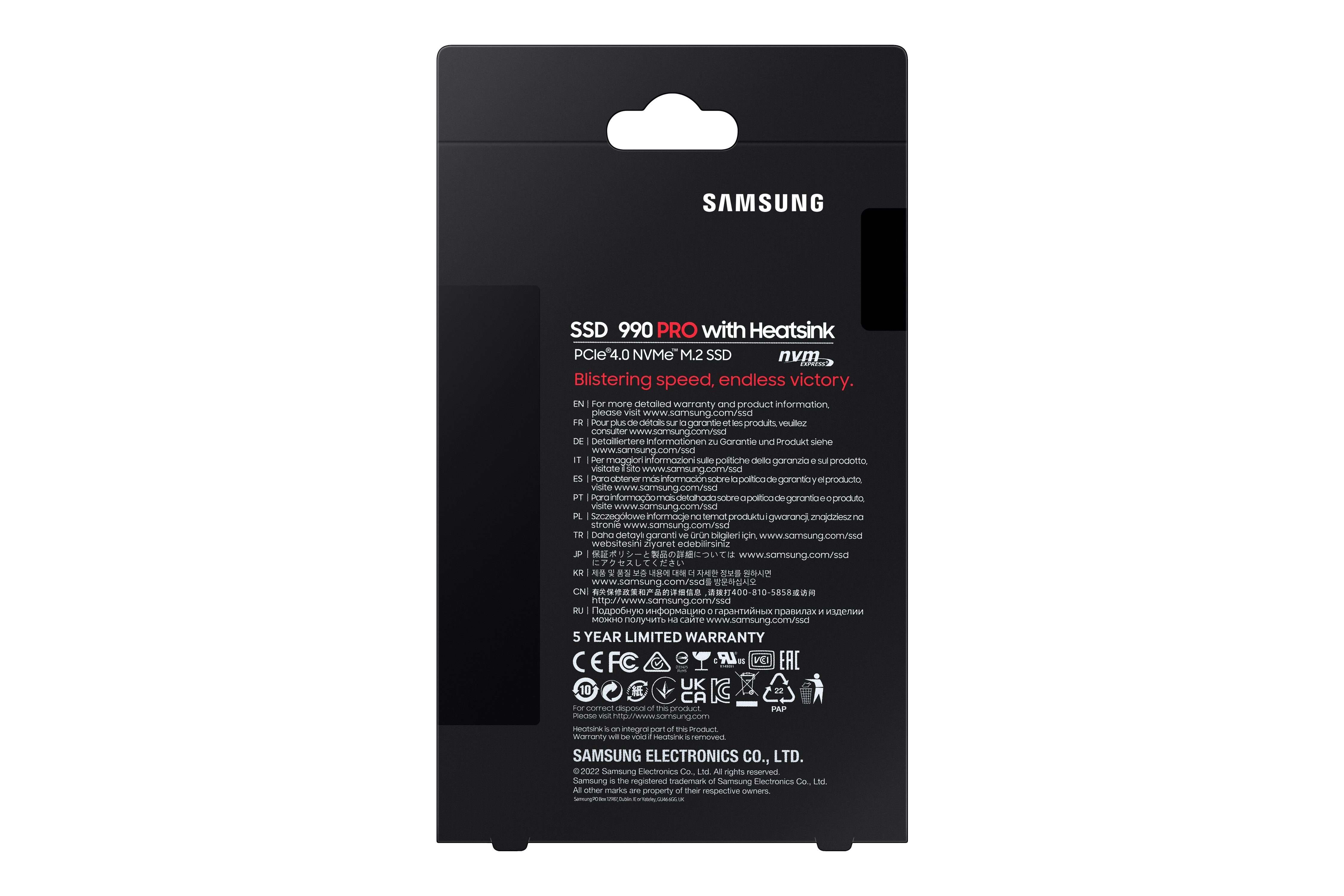 Samsung 990 PRO Heatsink interne SSD (4TB) 7450 MB/S Lesegeschwindigkeit, 6900 MB/S Schreibgeschwindigkeit, mit Kühlkörper