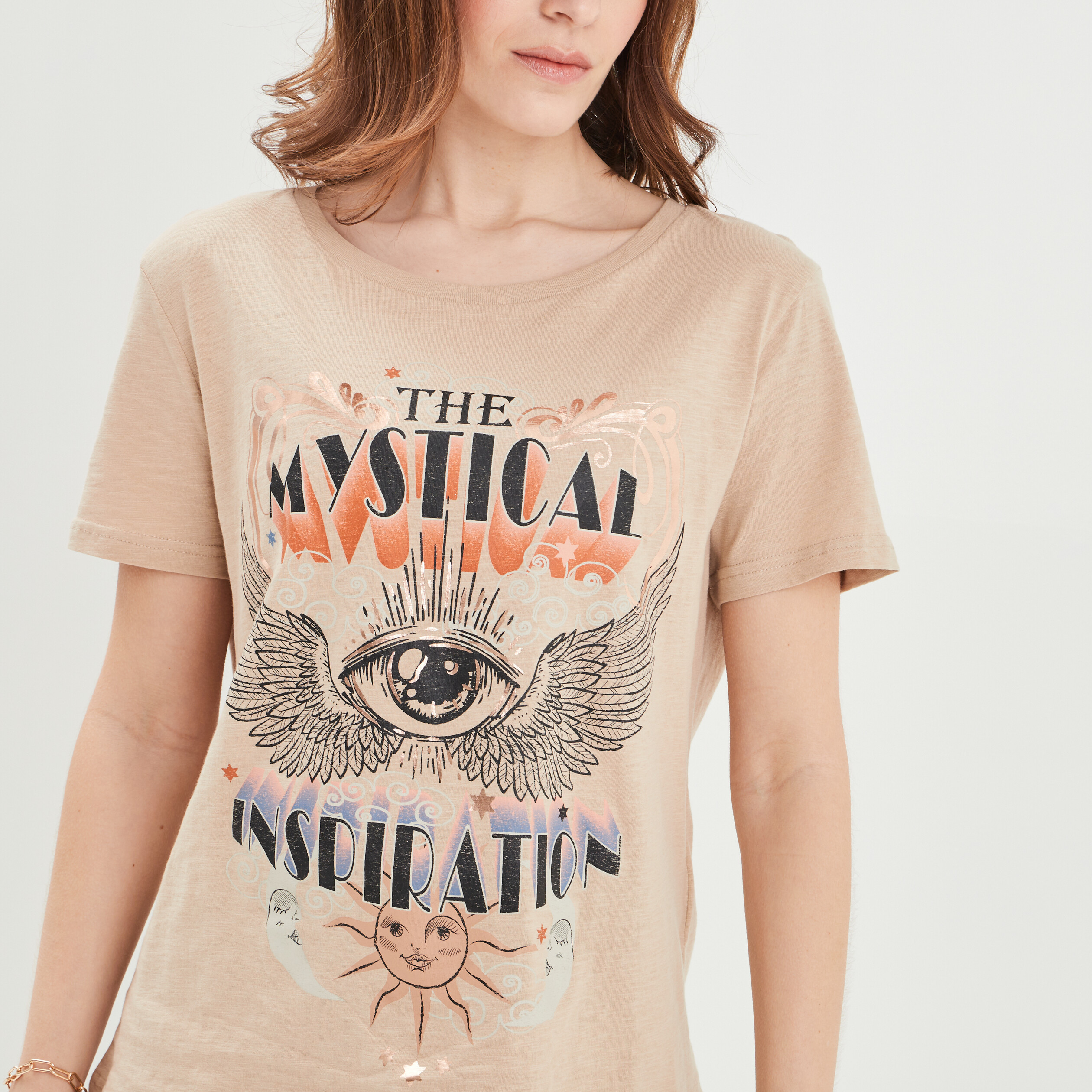 T-shirt coton manches courtes marron femme | La Halle