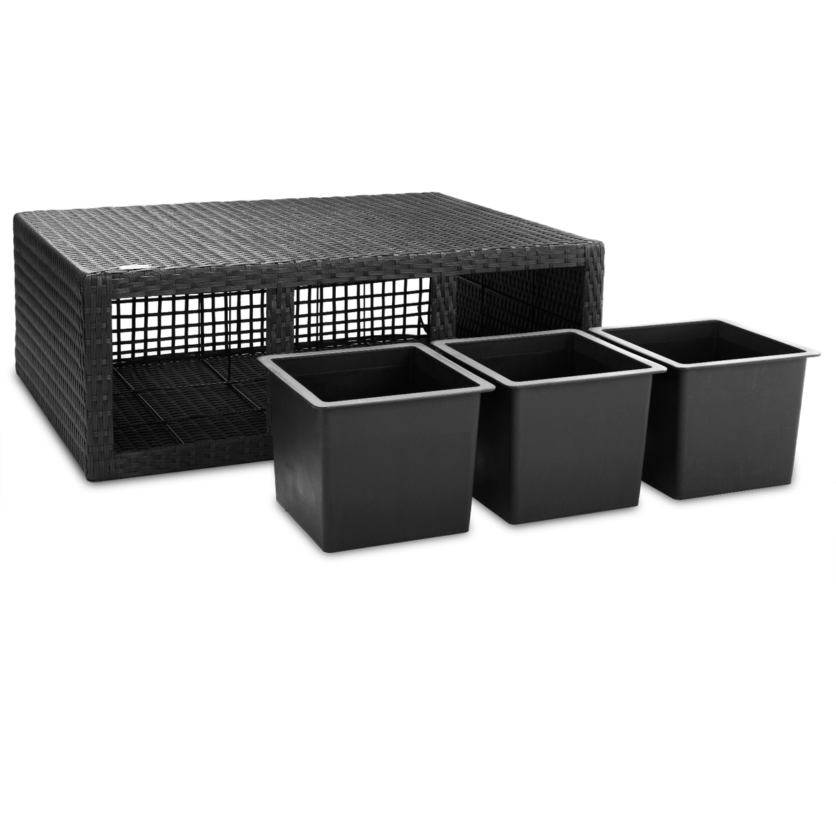 Casaria Blumenkasten Polyrattan 3er 83 x 60 x 30,5cm schwarz