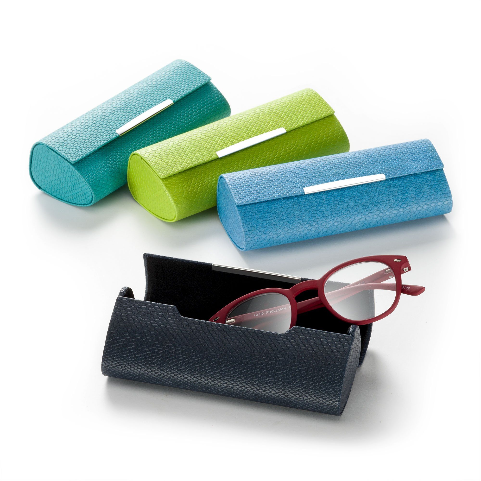 FEFI Brillenetui Elegantes Hardcase im Schlangenleder-Design mit Chrome-Zierleiste, Set aus 1 Etui + hochwertigem Mikrofasertuch