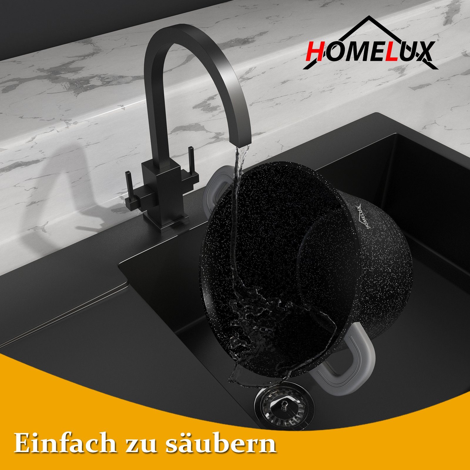 HOMELUX Suppentopf 24/28cm Tiefer Kochtopf Induktion mit Glasdeckel, Aluguss Schmortopf, Aluminium (Geeignet für alle Herdarten), induktionsgeeignet, Antihaftbeschichtung