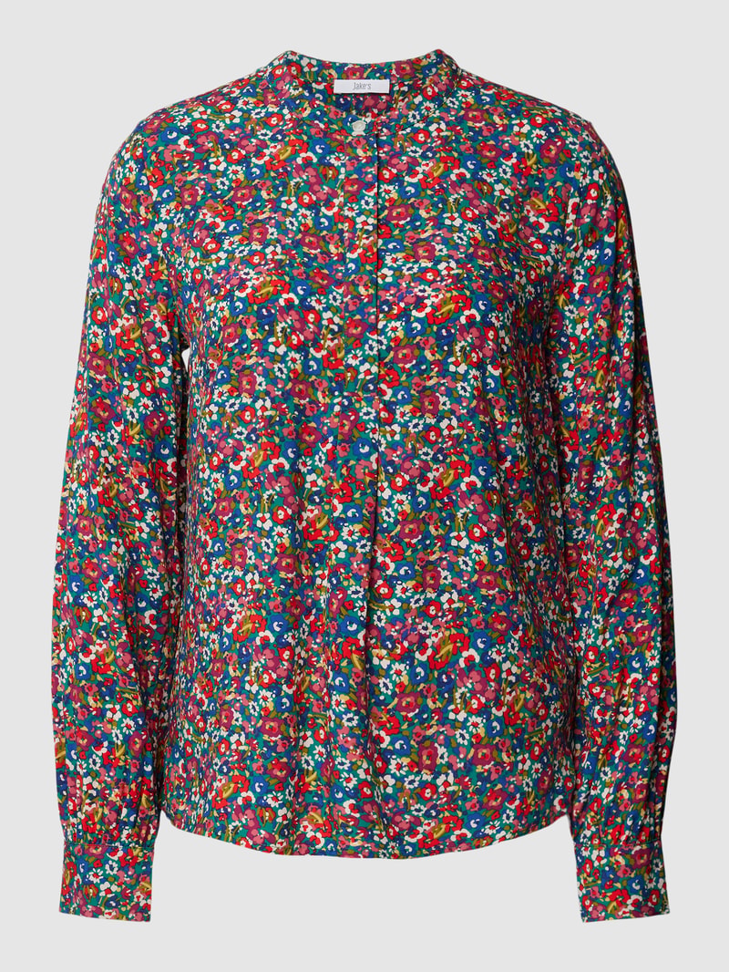 Bluse aus Viskose mit floralem Muster und verdeckter Knopfleiste in dunkelblau
