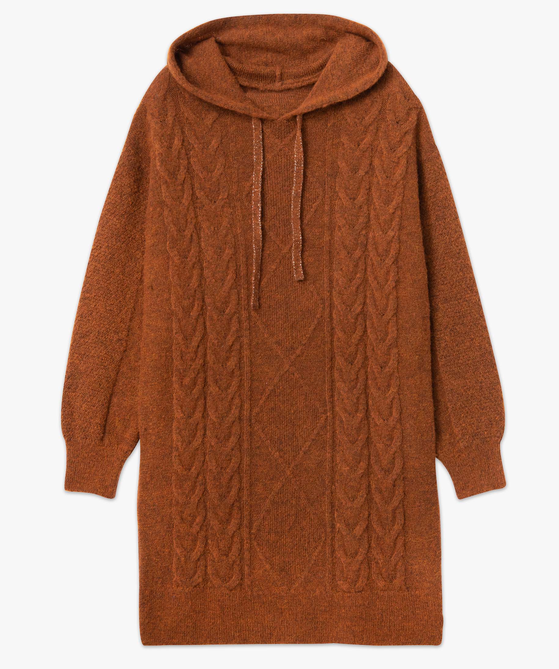 Robe pull femme en maille à capuche camel | GEMO
