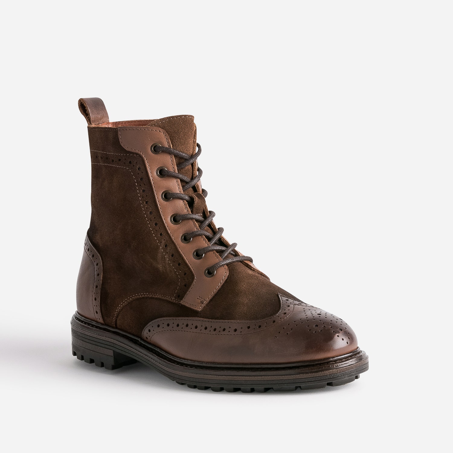 Bottine à lacets marron en cuir à bout fleuri
