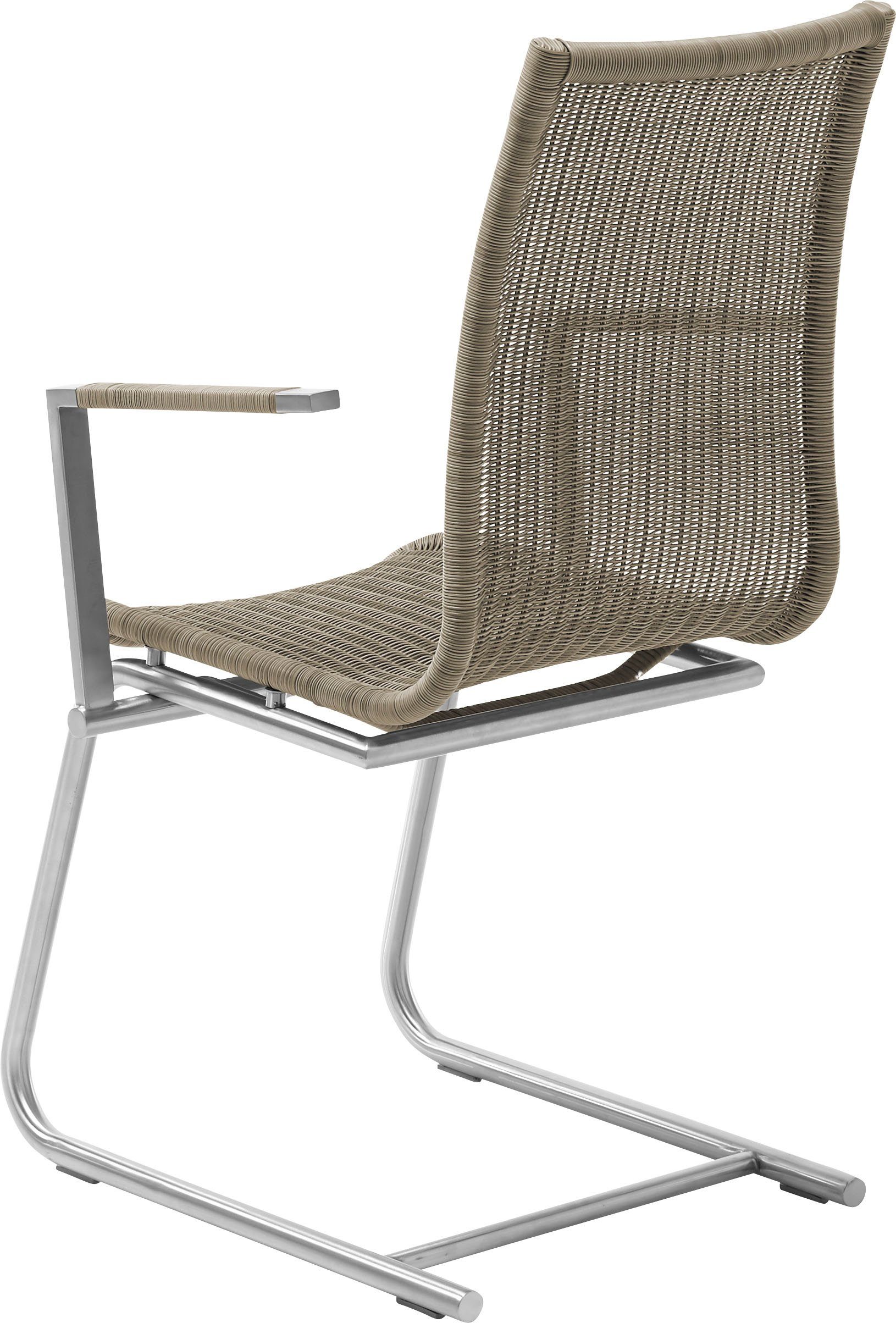 WK WOHNEN Freischwinger WK 7400, Rundrohrgestell in Edelstahloptik, Vollgeflecht, mit Armlehne