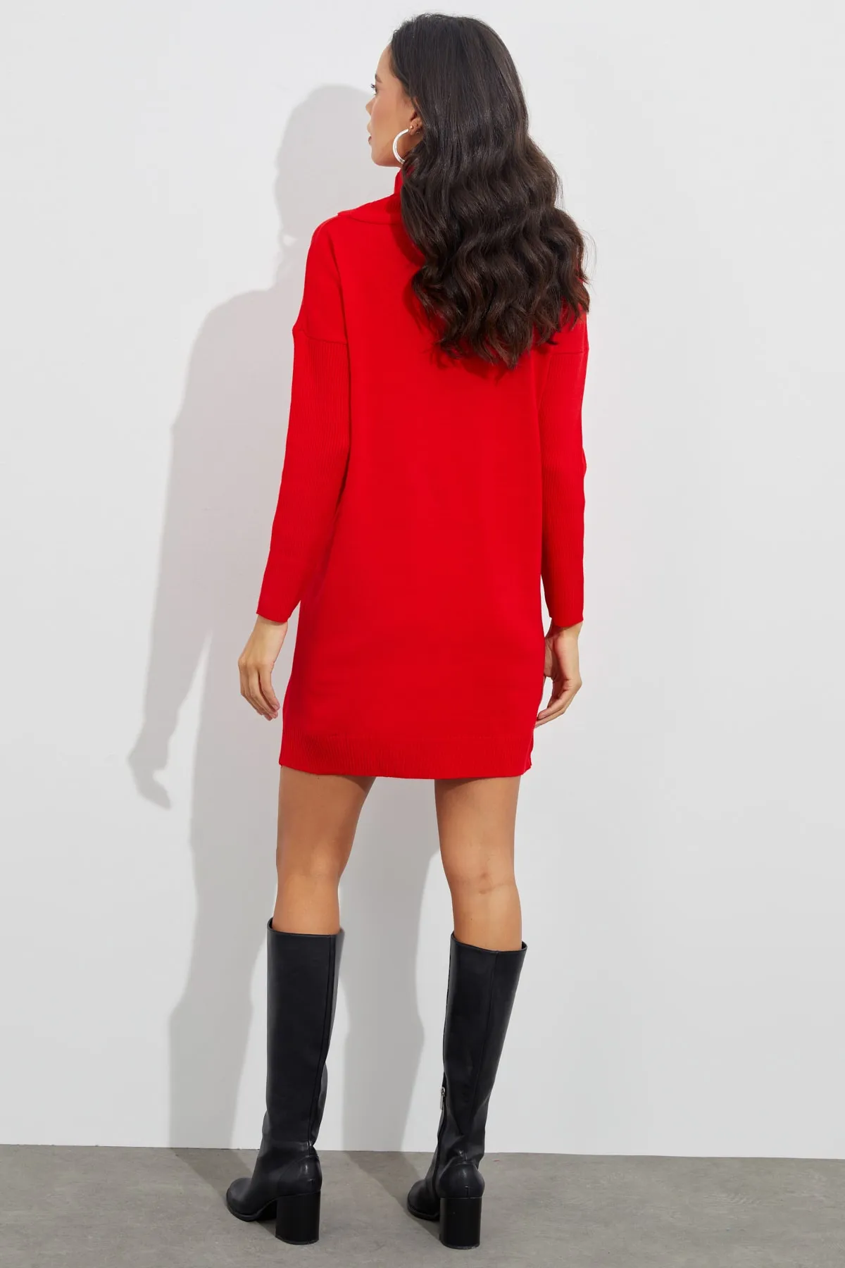 Cool & Sexy  Rotes Strick-Minikleid mit Rüschenkragen für Damen YV73
