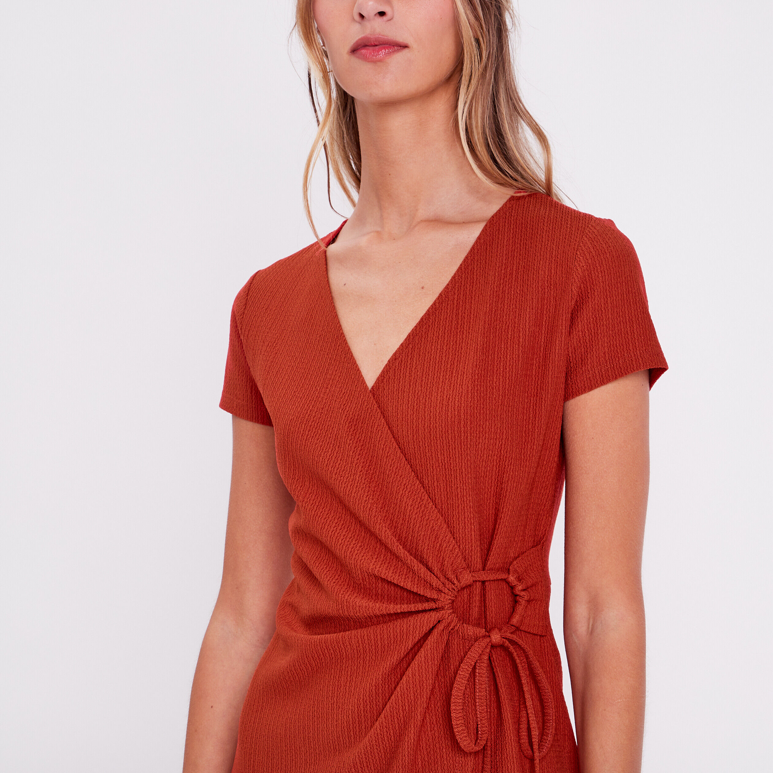 Robe portefeuille à cordons rouge foncé femme | Cache Cache