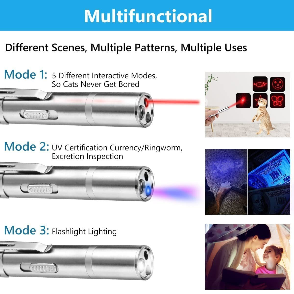 CALIYO Laserpointer LED Pointer Katzen Hund Spielzeug Haustier LED Light Licht Pointer, mit USB Wiederaufladbar