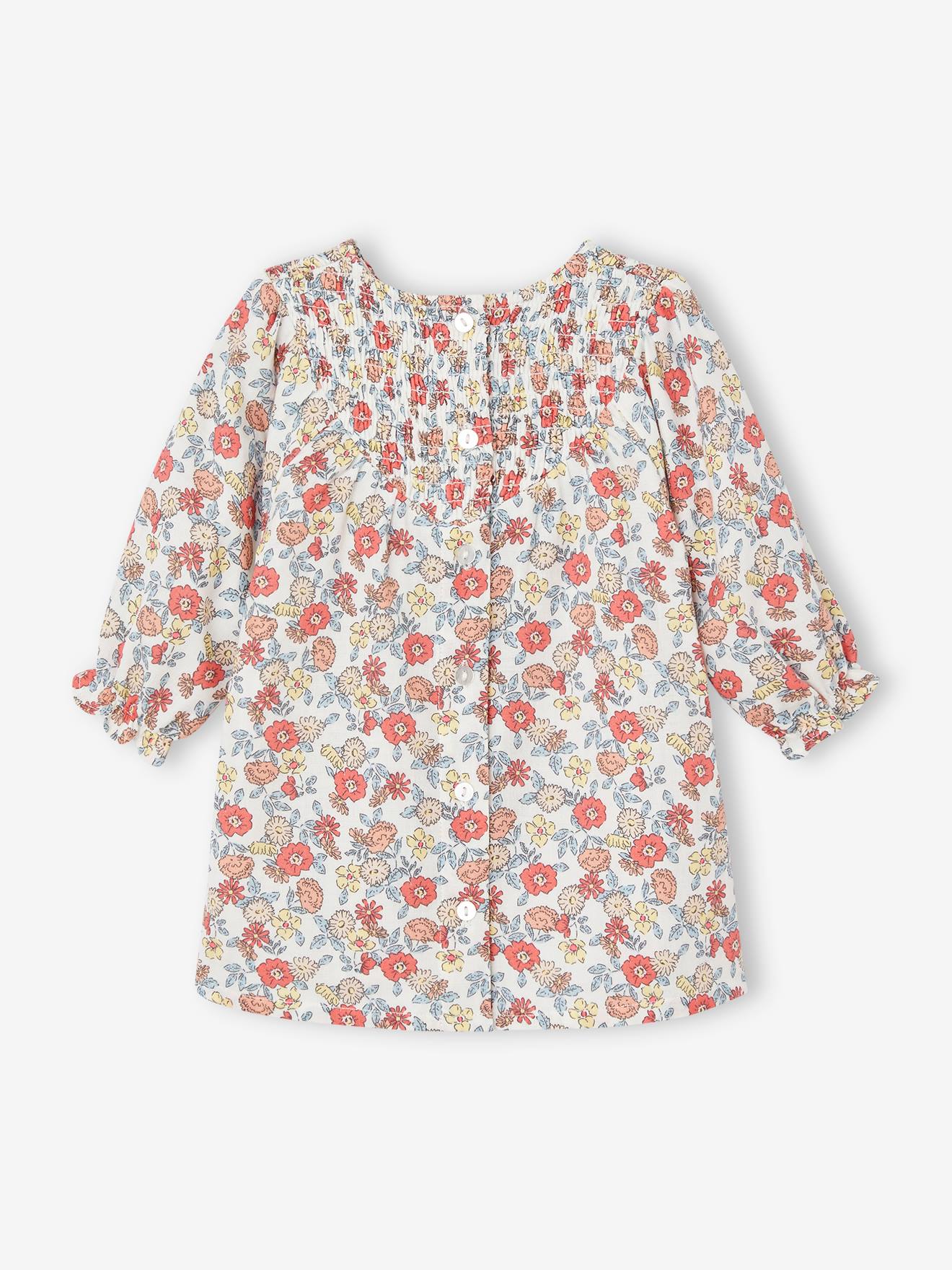 Vertbaudet Gesmoktes Baby Kleid - wollweiß