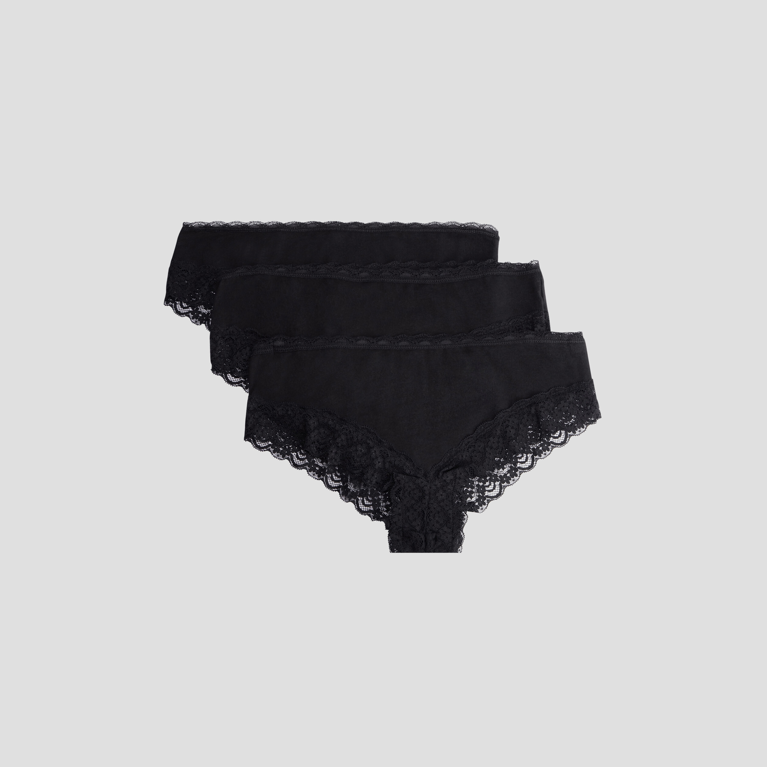 Lot 3 shortys en coton avec dentelle noir femme | La Halle
