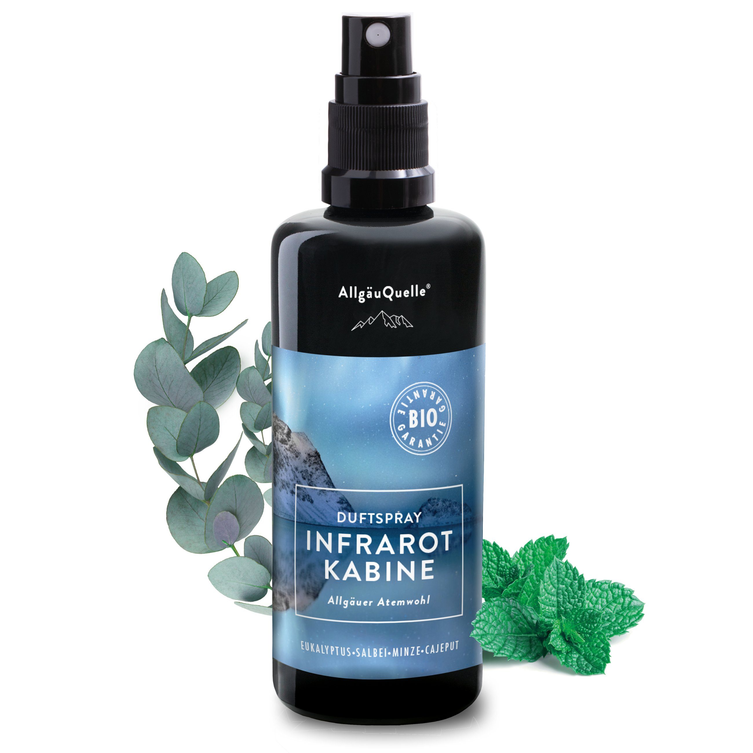 Allgäuquelle Raumduft Bio Infrarotkabinen-Spray Allgäuer Atemwohl Raumduft (1 x 100ml), mit Eukalyptus, Salbei, Minze und Cajeput