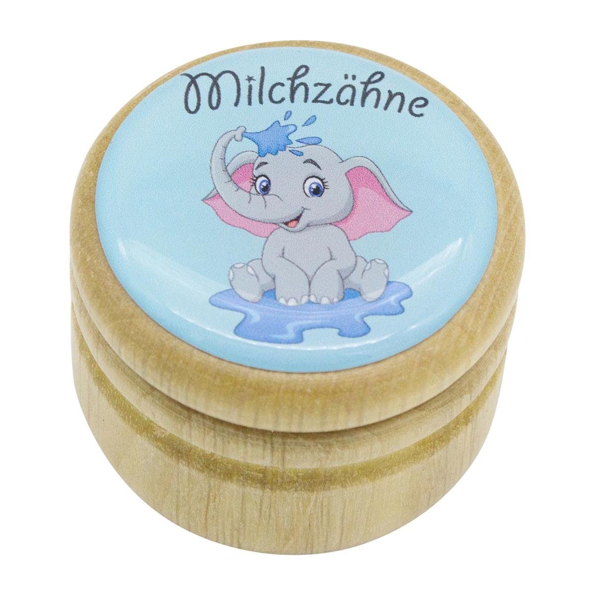 GICO Zahndose Milchzahndose Elefant Zahndose Milchzähne Bilderdose aus Holz mit, für Jungen und Mädchen
