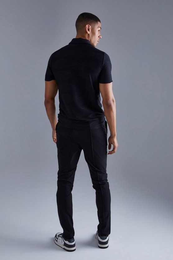 Geripptes Slim-Fit Ottoman Poloshirt mit 1/4 Reißverschluss