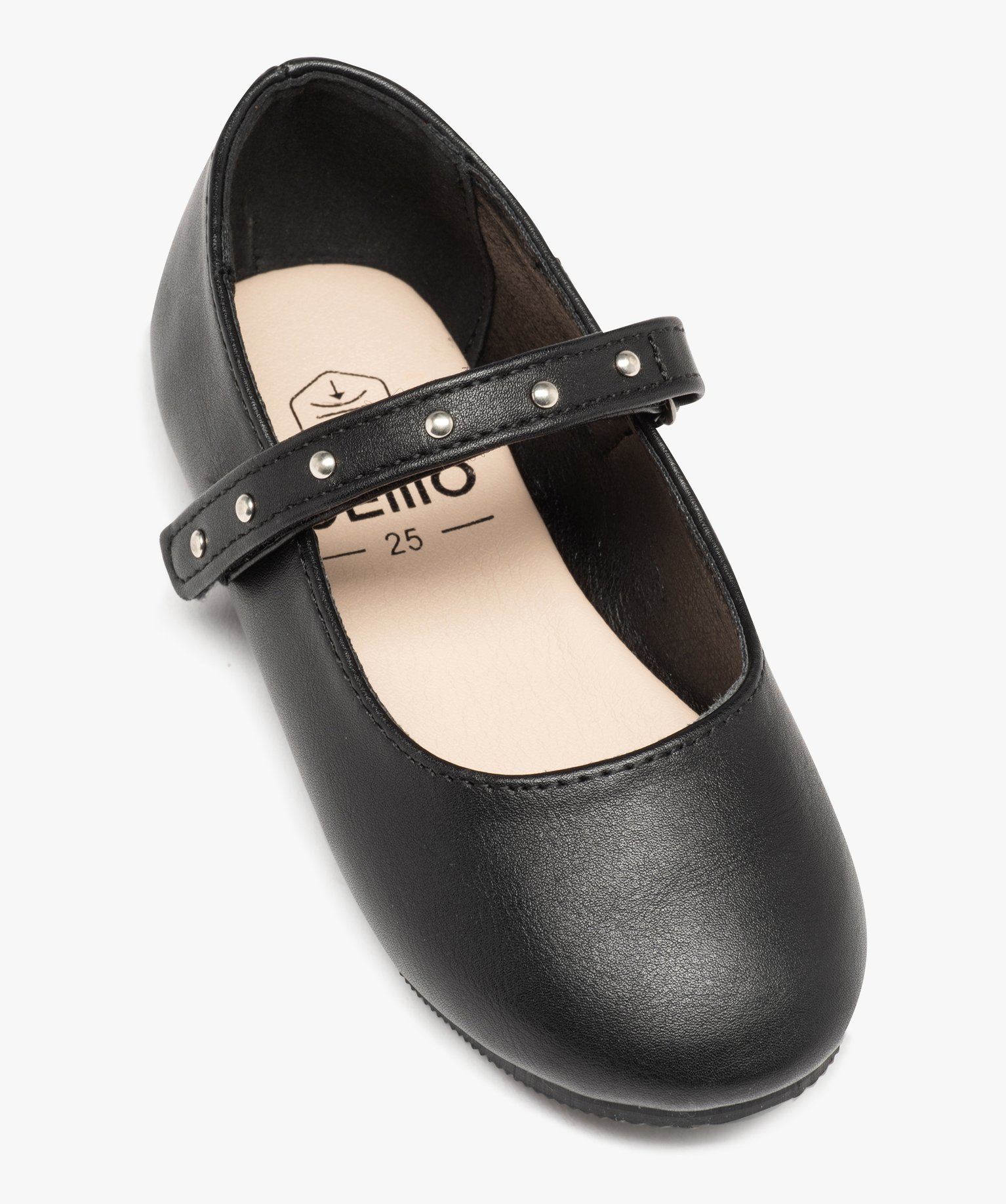 Ballerines fille unies avec bride cloutée à scratch noir | GEMO