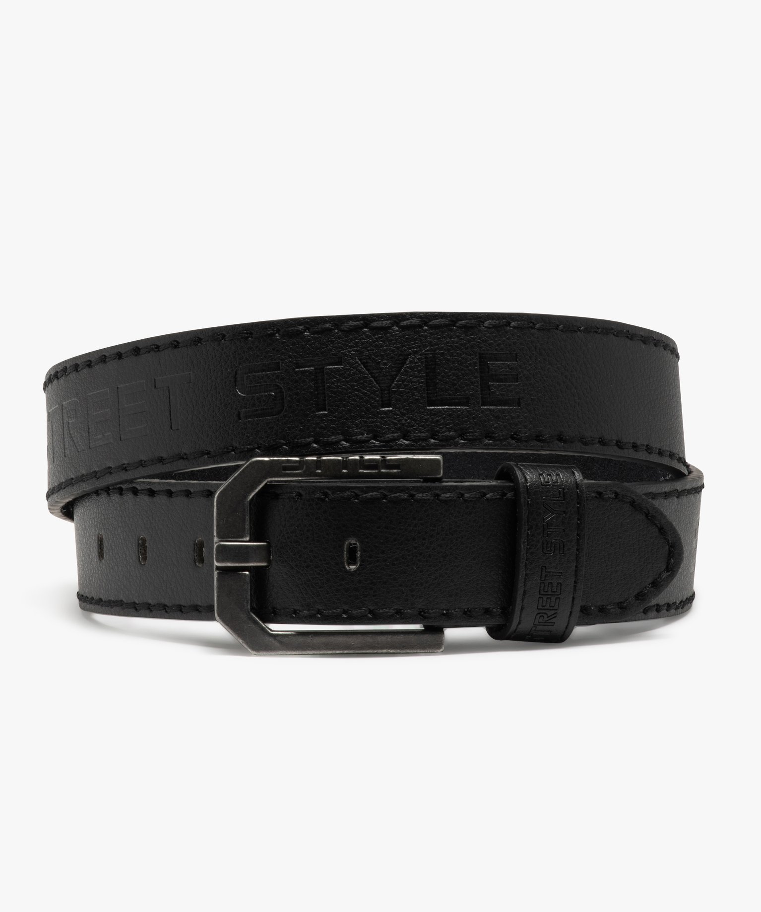 Ceinture homme en matière grainée avec inscription gravée noir | GEMO