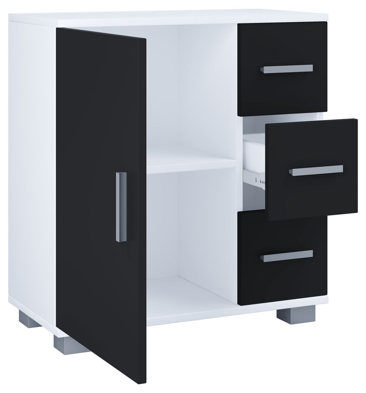 VCM Midischrank mit 3 Schubladen Zalo XL Weiß/Schwarz