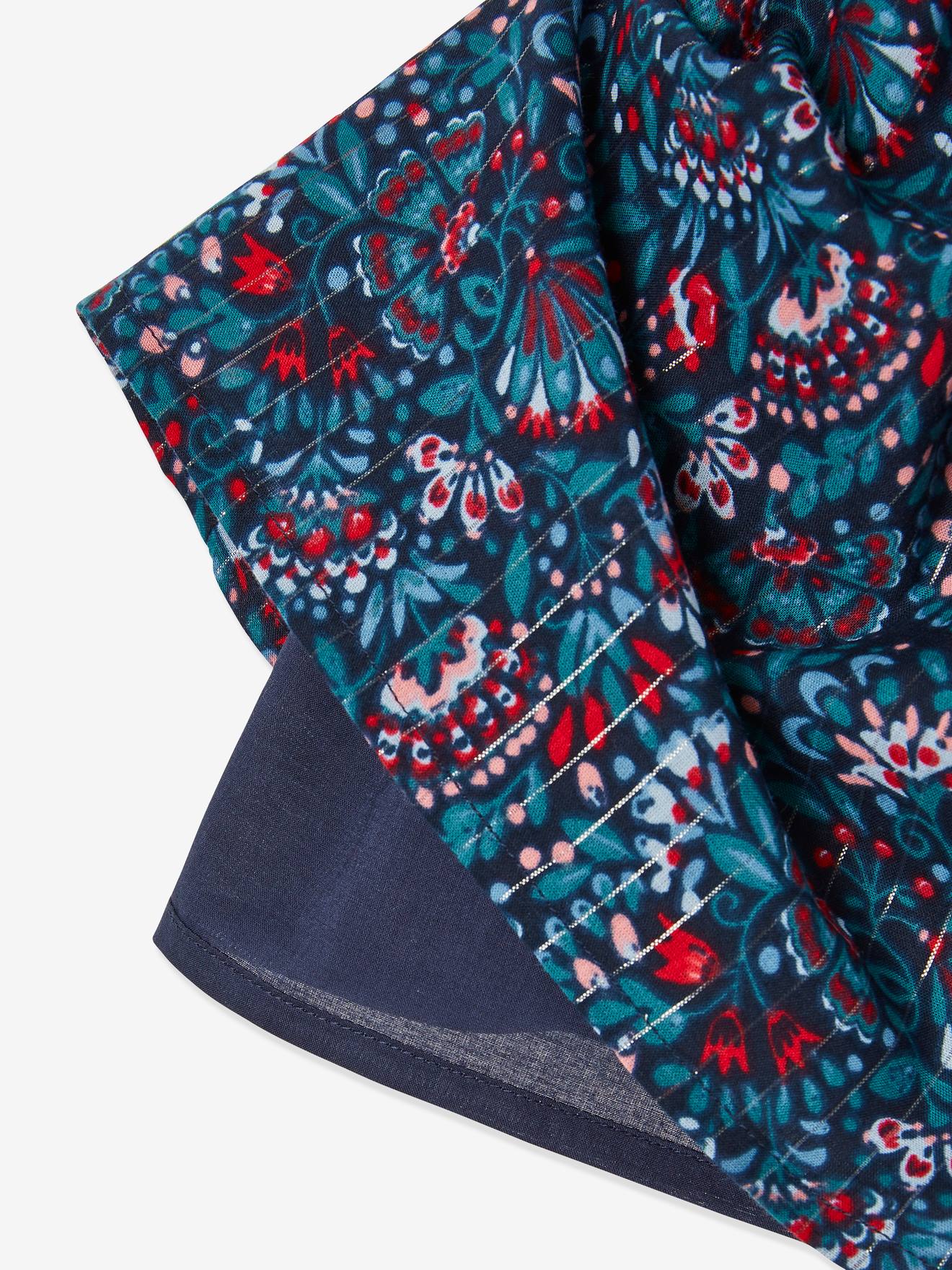 Jupe imprimée fleurs fille détails fils brillants marine imprimé