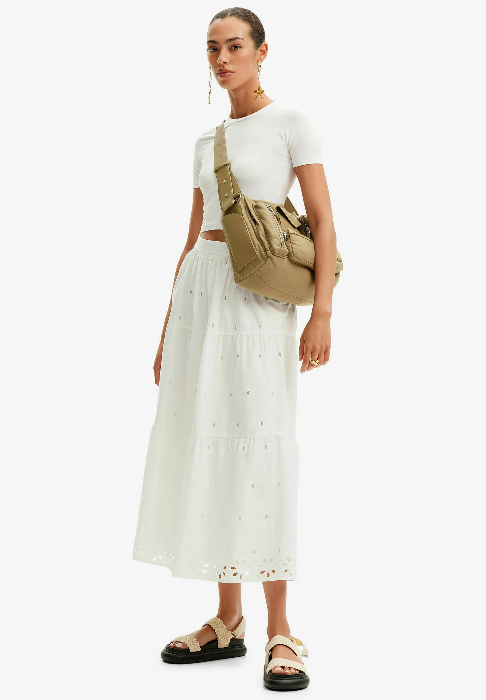 Falda MIDI con bordado suizo Desigual