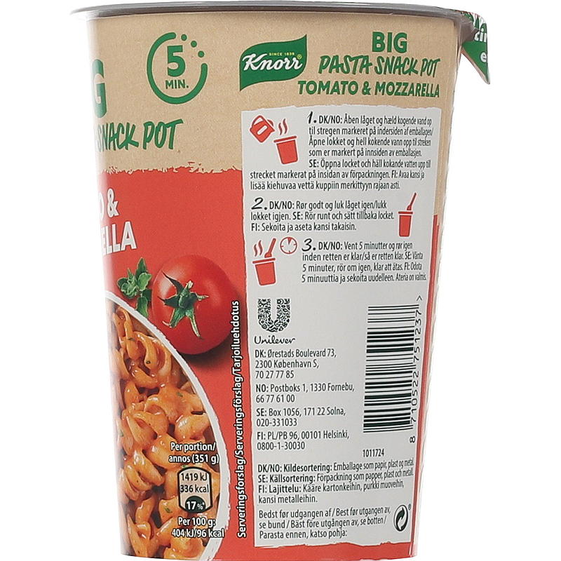 Knorr Tomat & mozzarella big snack pot 93 g Knorr