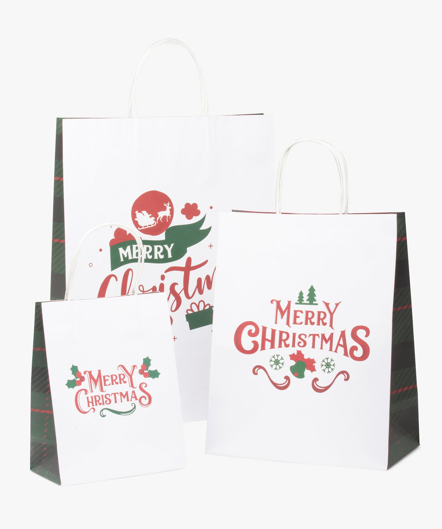 Sac cadeau en papier imprimé spécial Nol (lot de 3) blanc | GEMO